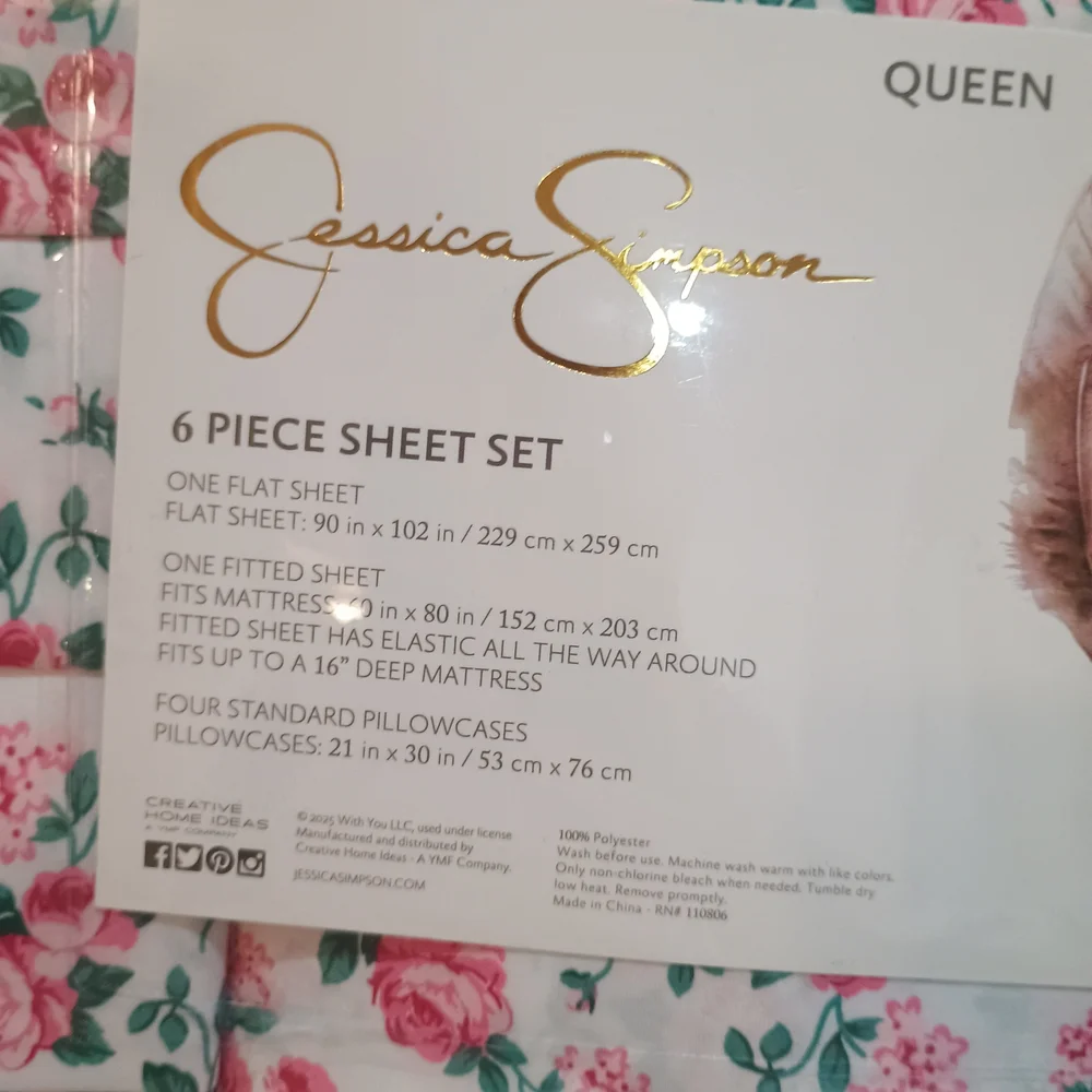 New Jessica Simpson Pretty Pink/White Floral 6 Piece Queen Sheet Set
